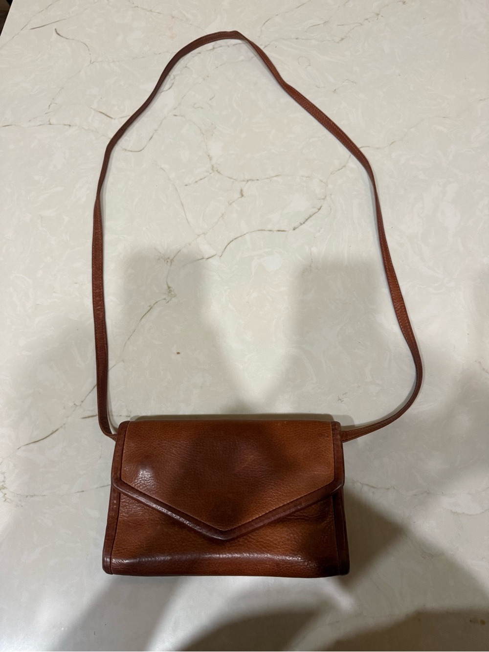 Slim Tan Leather Crossbody Shoulder Bag
